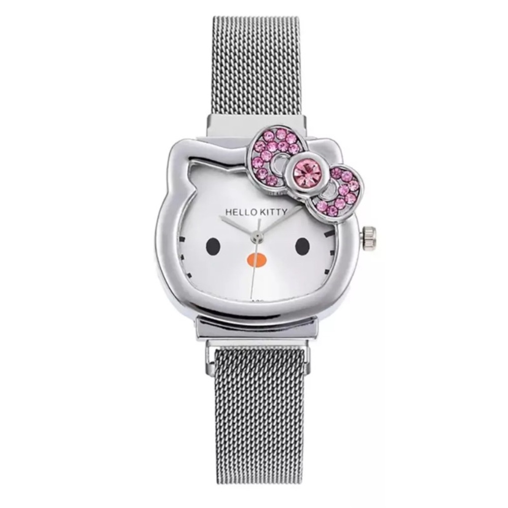 Silver Hello Kitty Diamond Watch Cat Bow Kawaii Pink Ladies Gold Sliver Metal